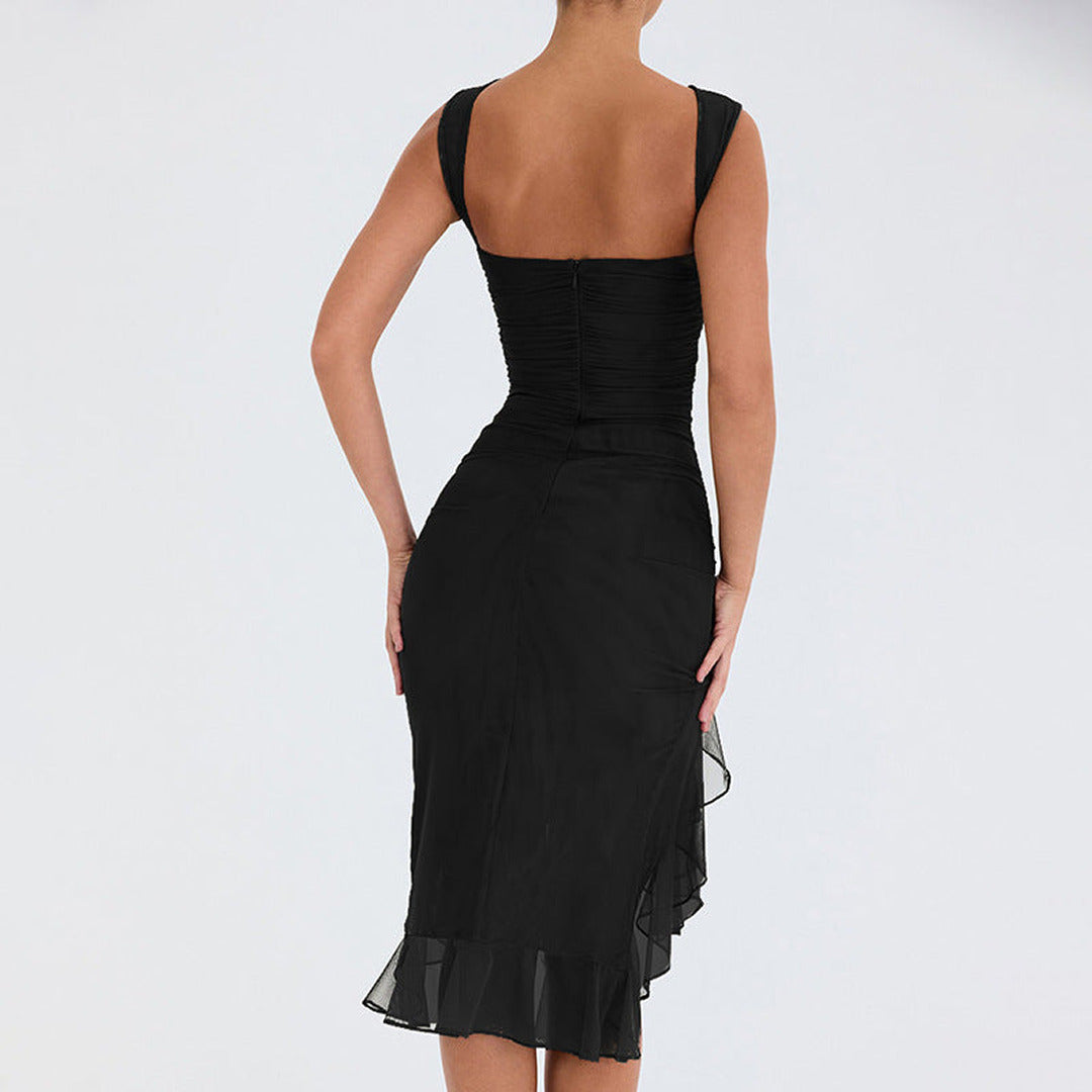 Knielanges Sommerkleid mit Gerüschtem Schlitz | Midi