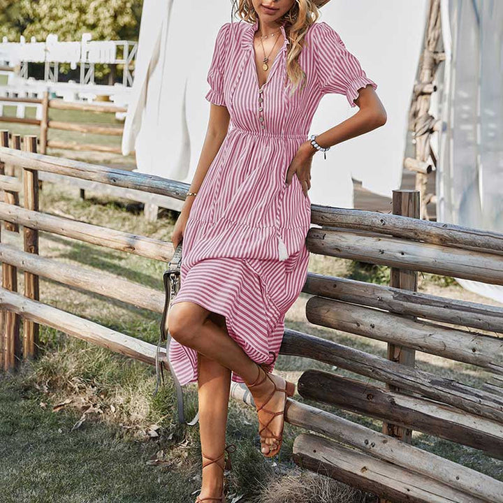 Zenovia | Damen Gestreiftes Luftiges Sommerkleid | Midi