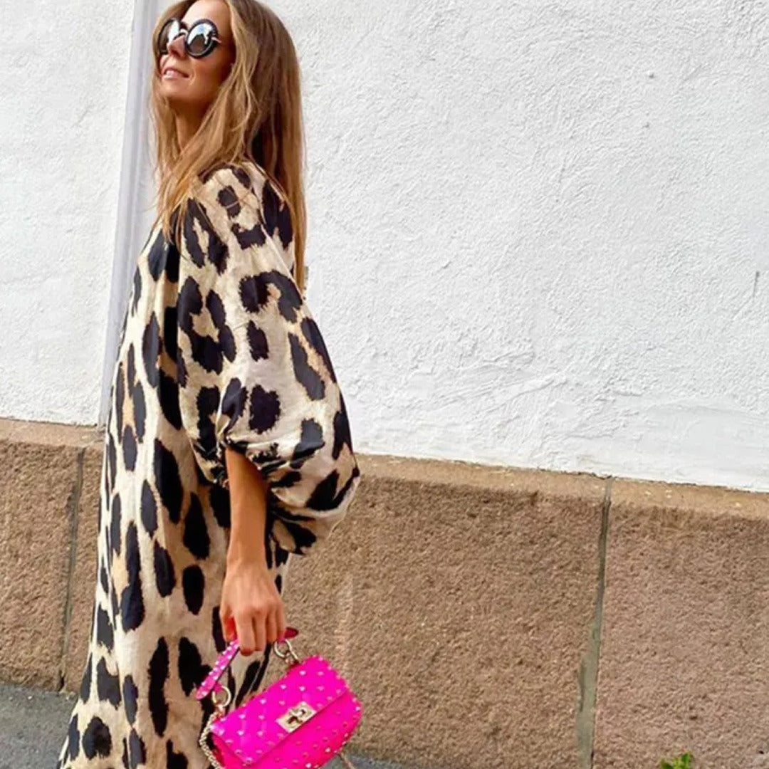 Leopardenmuster Sommerkleid | Midi