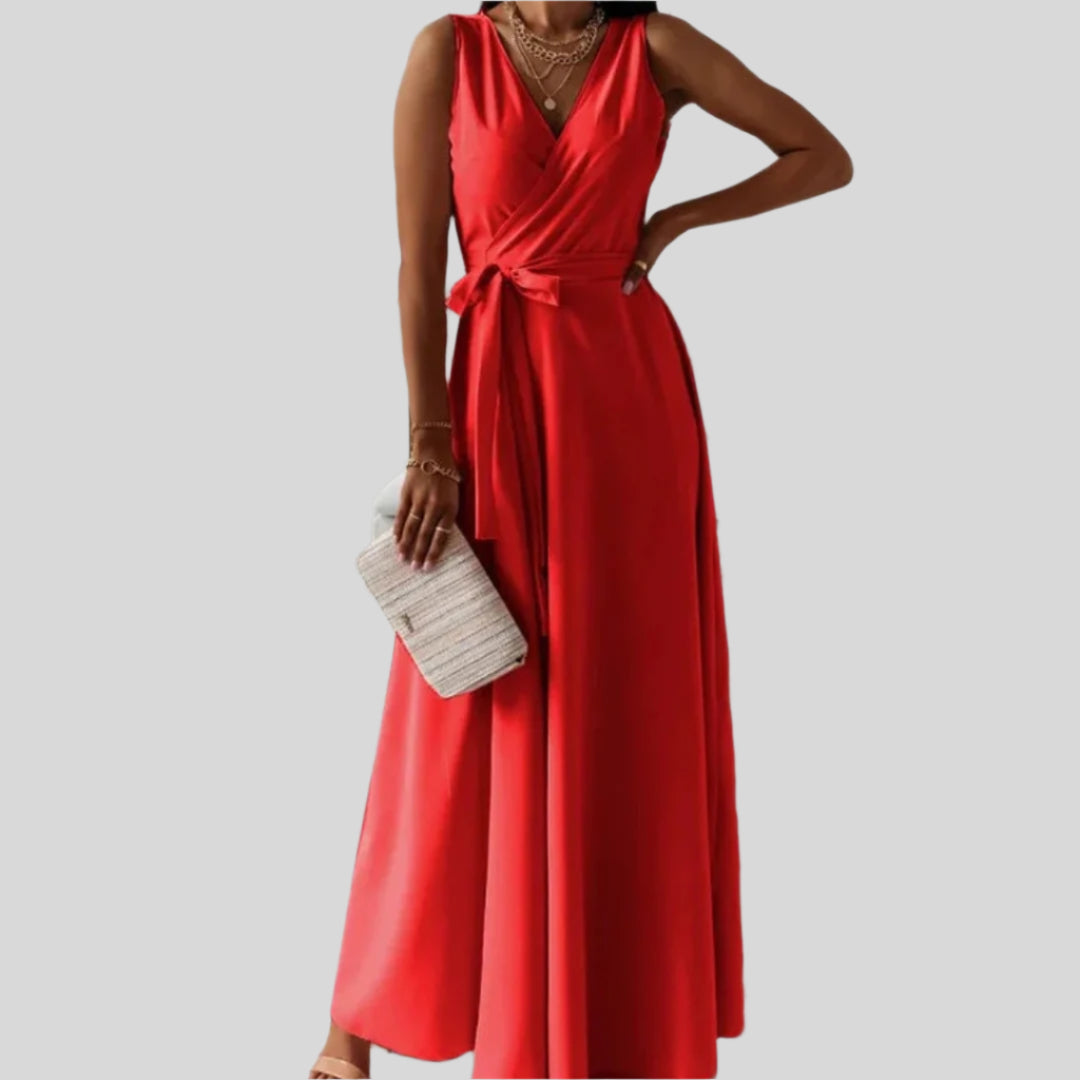 Elegantes Ärmellos Wickelkleid | Maxi