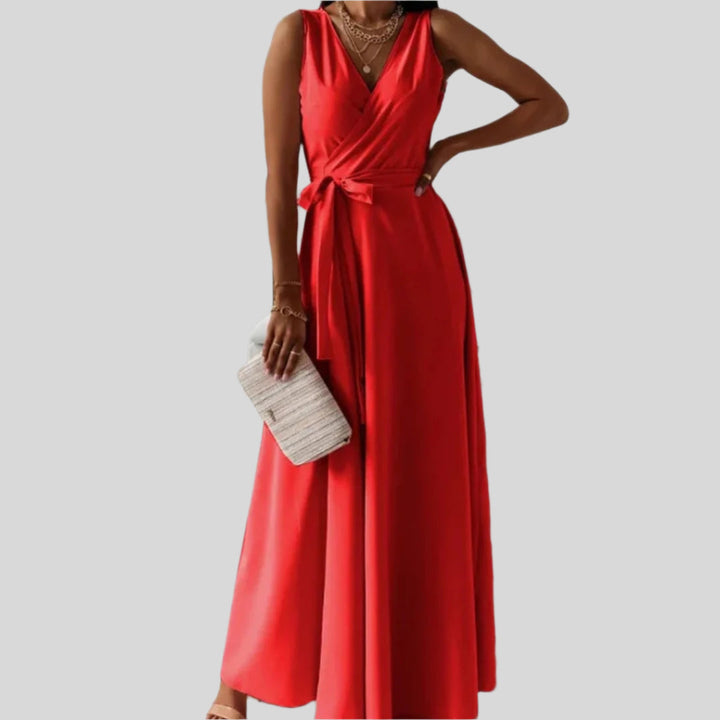 Elegantes Ärmellos Wickelkleid | Maxi
