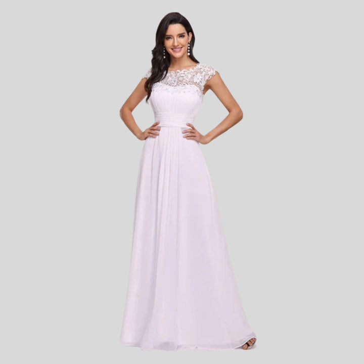 Damenkleid mit Plissierten Kappenärmeln | Maxi