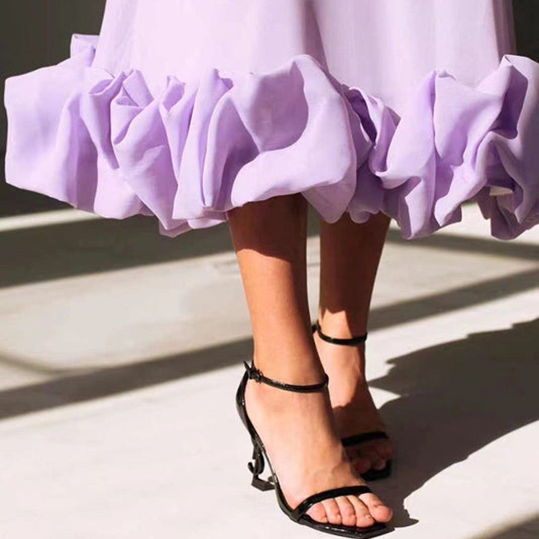 Partykleid mit Rüschen und Spaghettiträgern | Maxi