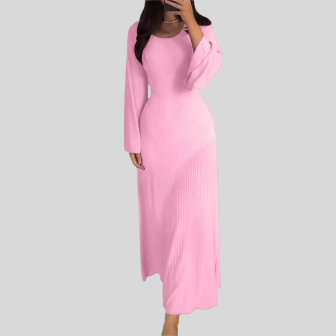 Rippenstrickkleid mit Ausgestellten Ärmeln | Maxi