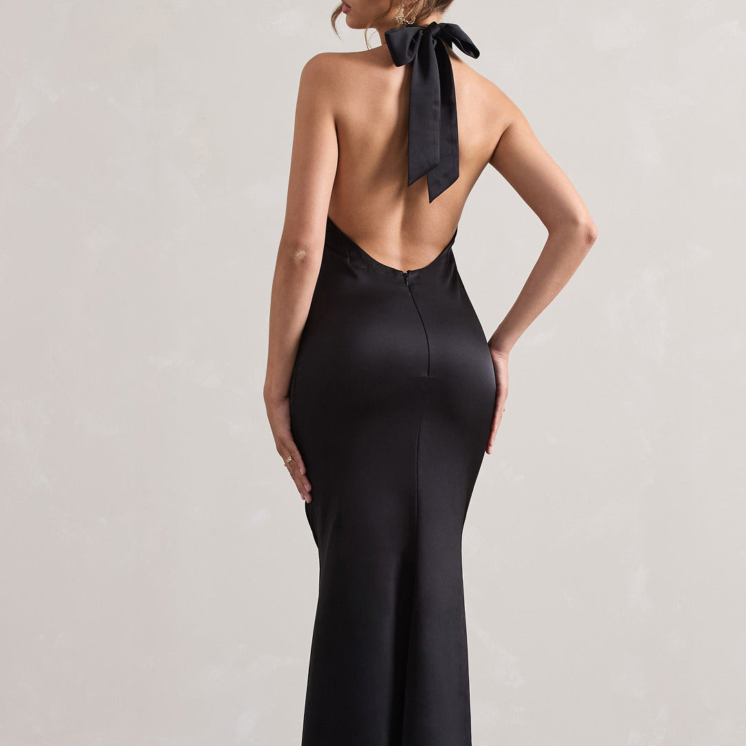 Ärmelloses Neckholder-Kleid | Lang