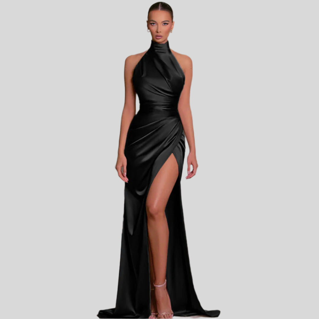 Neckholder-Kleid mit Hohem Schlitz | Maxi