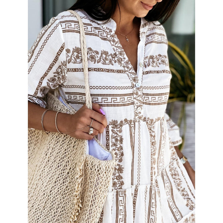 Estelene | Damen Modernes Sommerkleid Mit kurzen Ärmeln | Midi