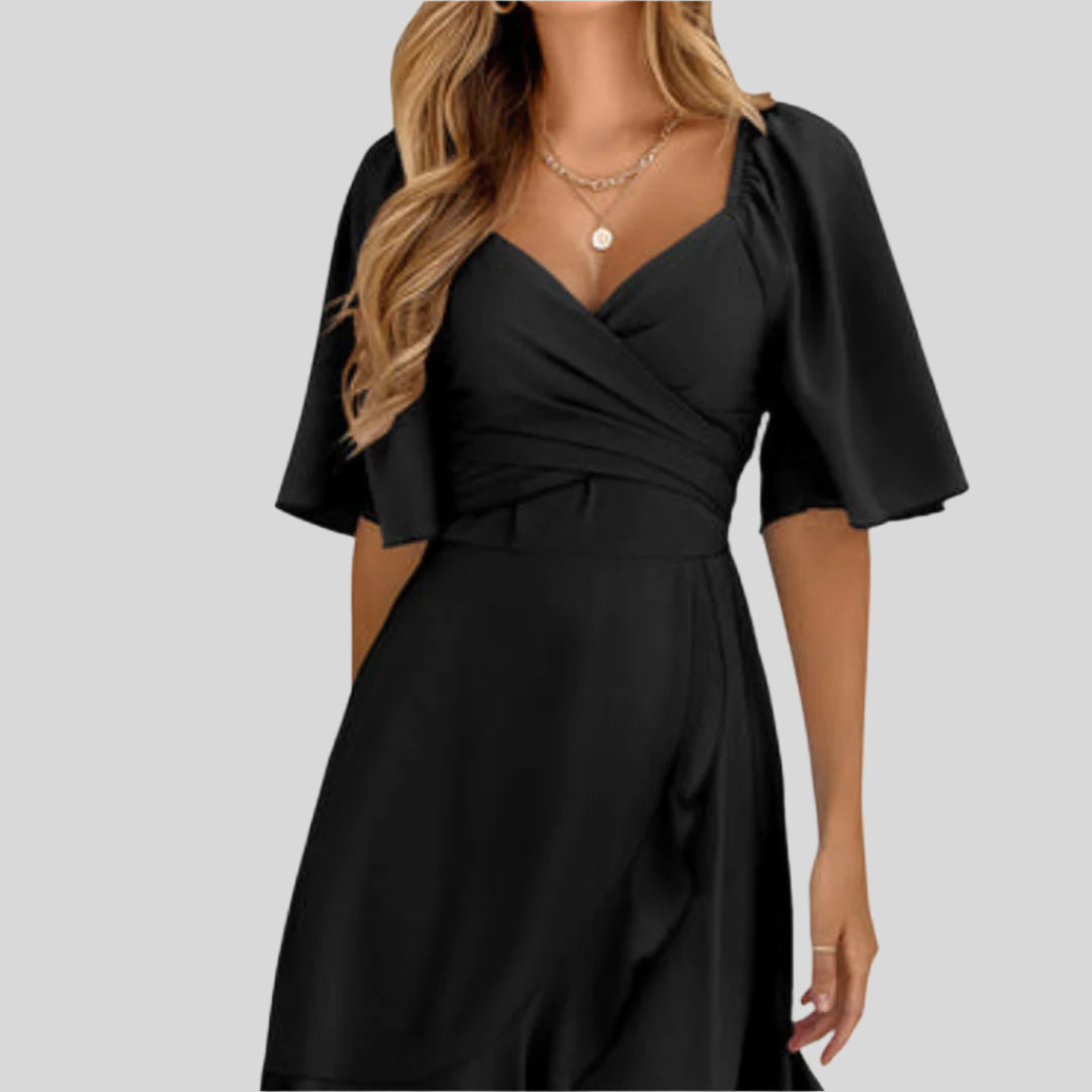 V-Ausschnitt-Rüschensaum-Wickelkleid | Mini
