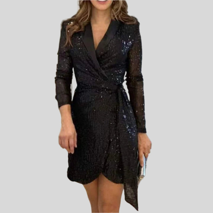 Kelsey | Damen Pailletten-Wickelkleid | Mini