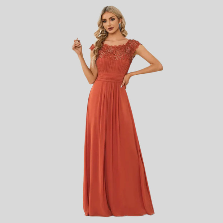 Damenkleid mit Plissierten Kappenärmeln | Maxi
