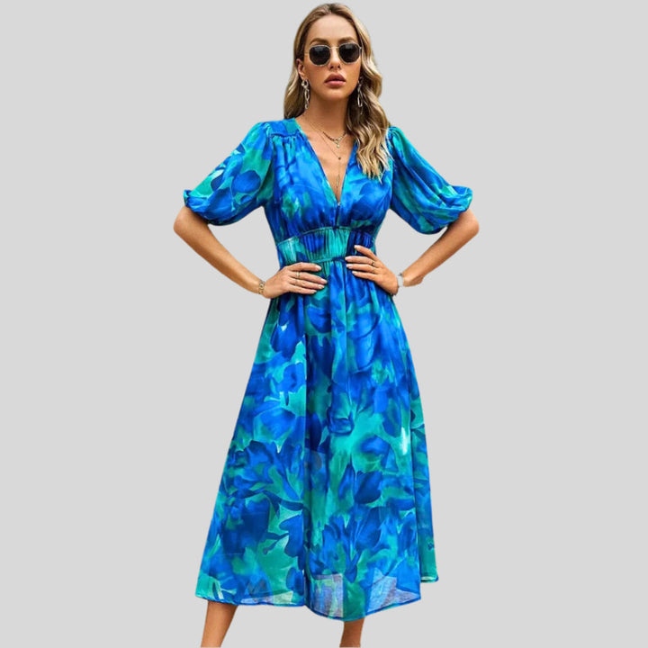Kiara | Damen Zeitloses Midi-Kleid mit Puffärmeln | Sommer