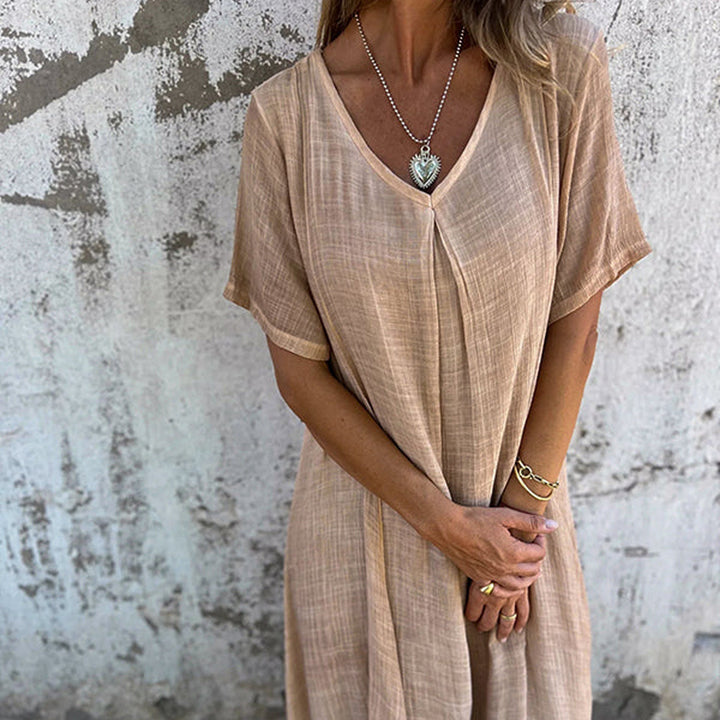 Lässiges Sommerkleid mit Kurzen Ärmeln | Midi