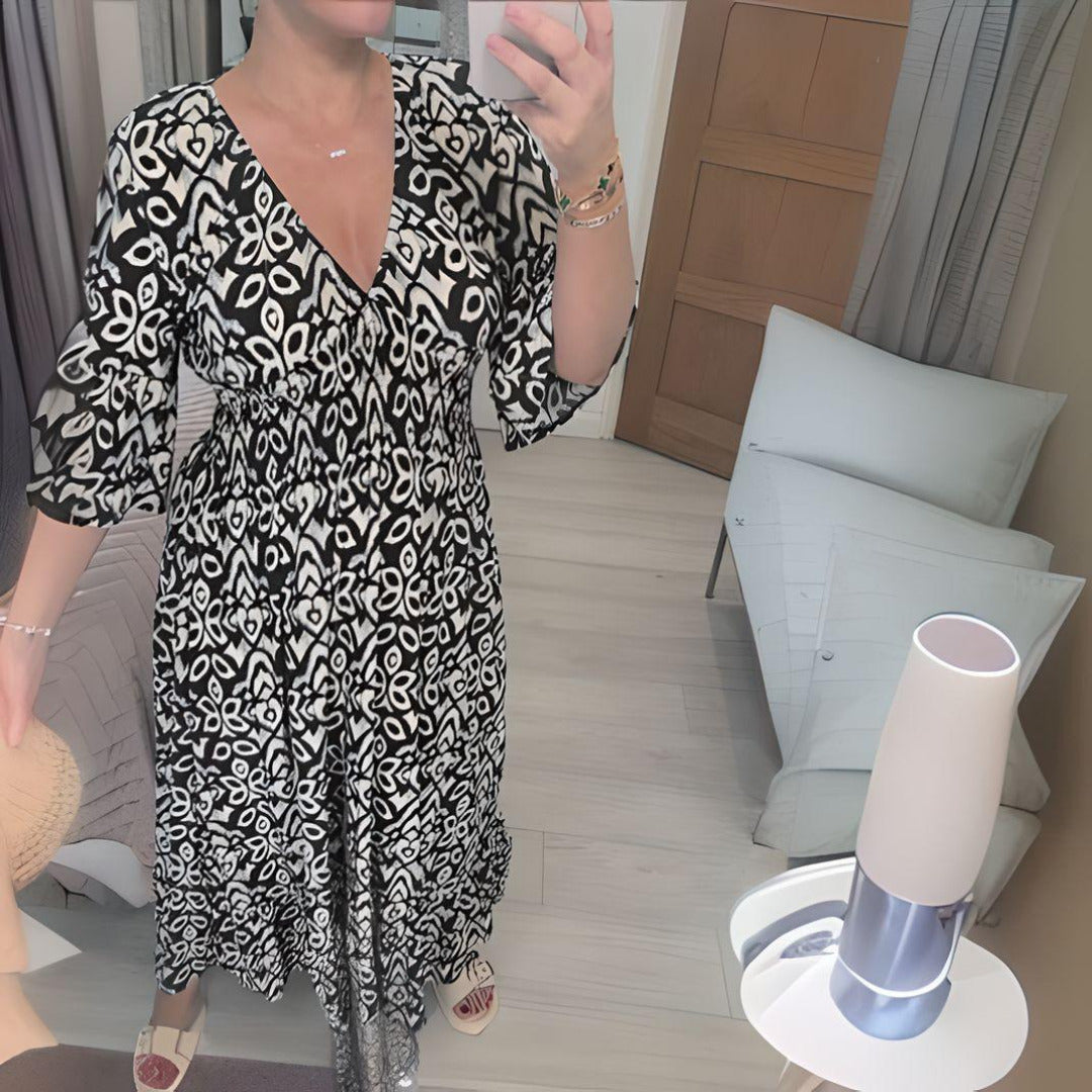 Lässiges Kleid mit V-Ausschnitt | Maxi