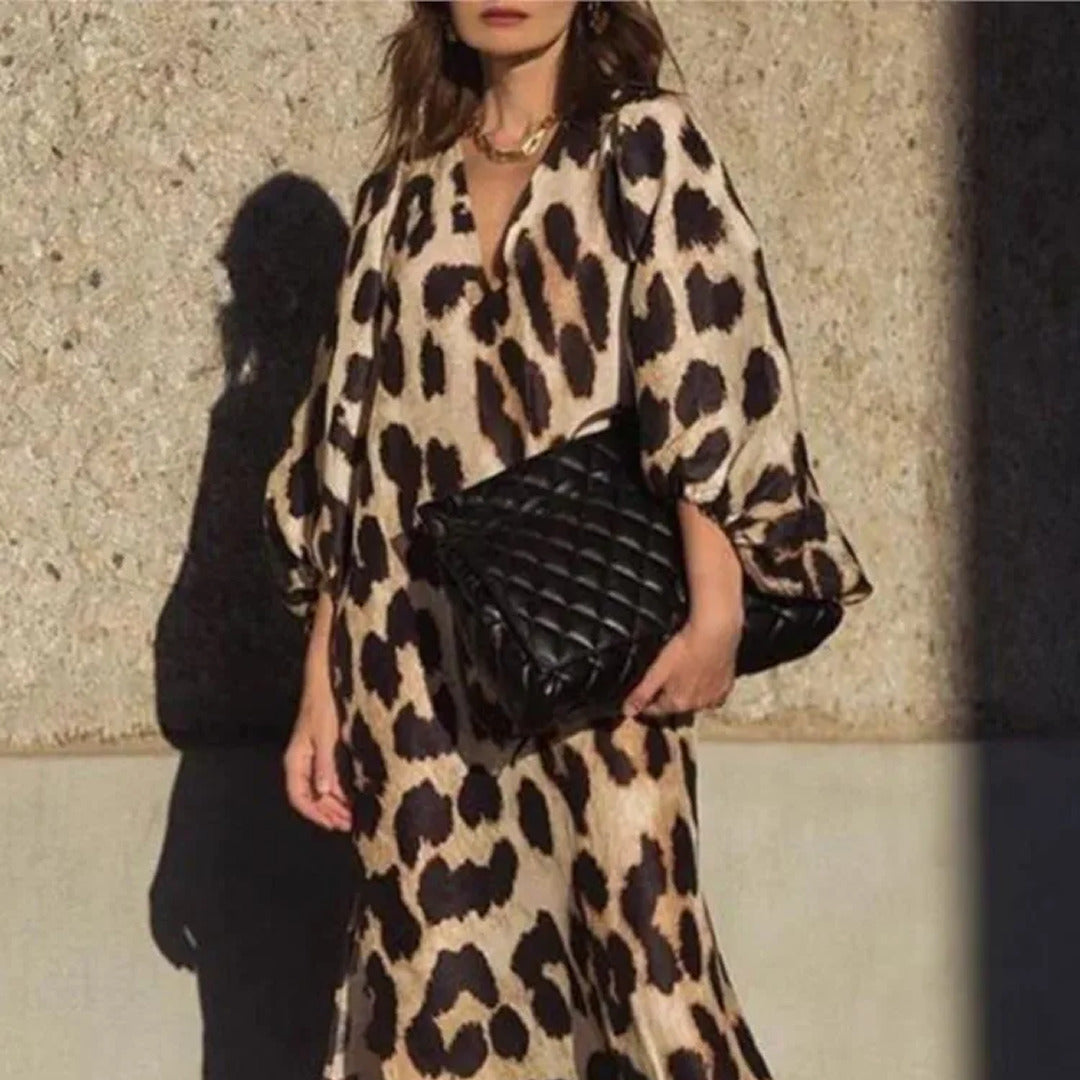 Leopardenmuster Sommerkleid | Midi