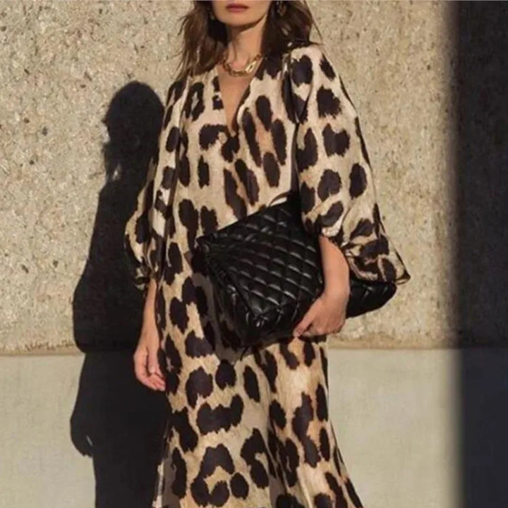 Leopardenmuster Sommerkleid | Midi