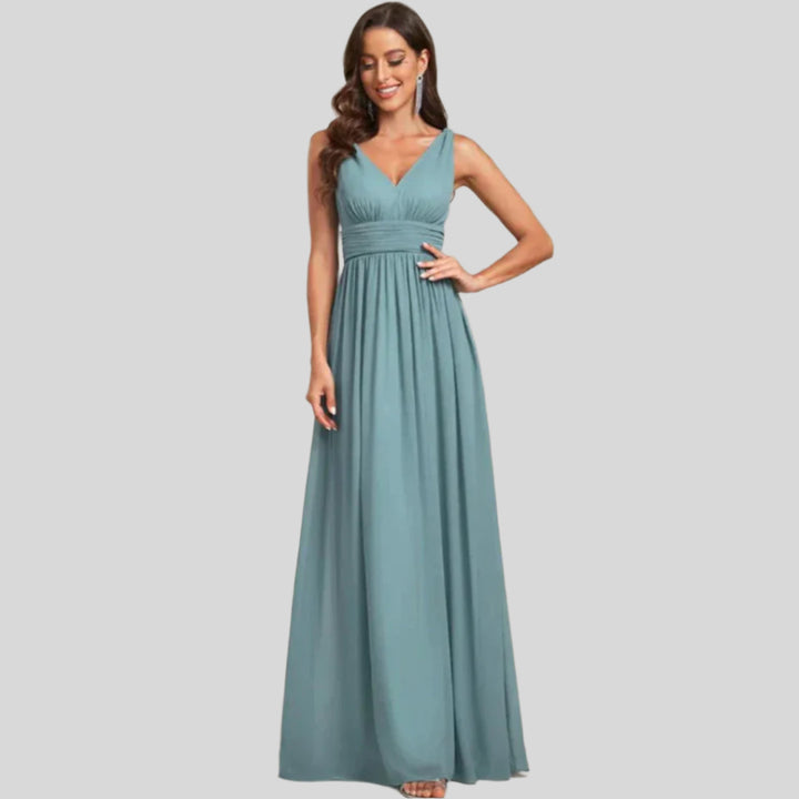 Plissee-Kleid mit V-Ausschnitt | Maxi