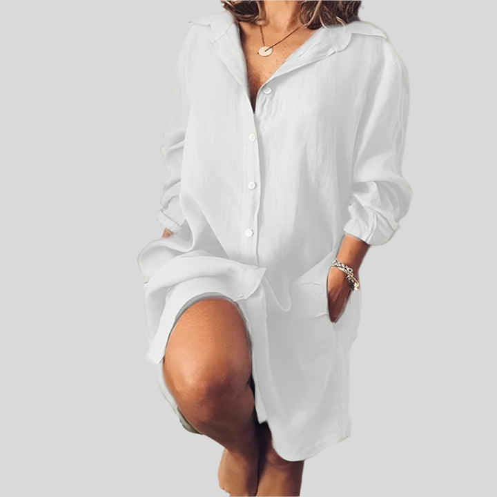 Constance | Damen Elegant Langarm Hemdkleid | Midi