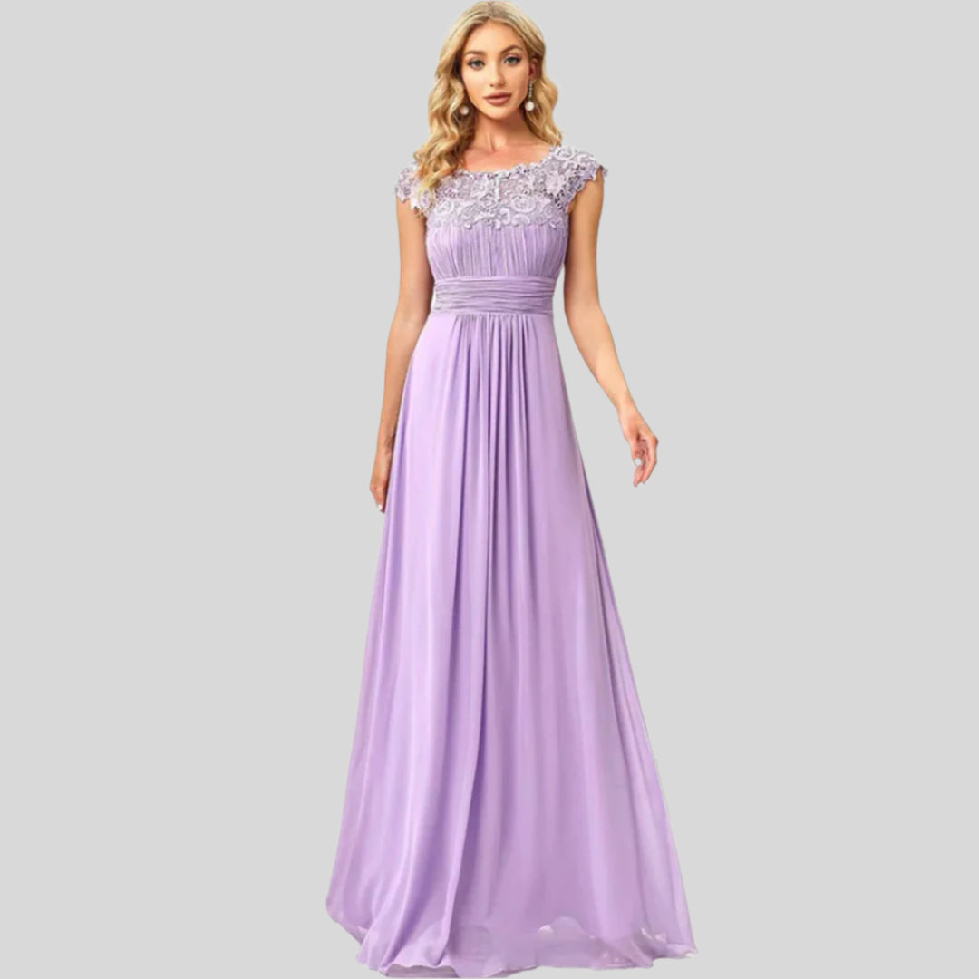 Damenkleid mit Plissierten Kappenärmeln | Maxi