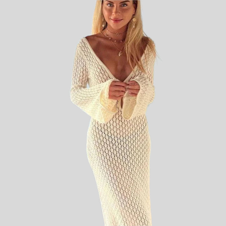Eugenie | Damen Tiefer V-Ausschnitt Durchsichtiges Kleid | Lang