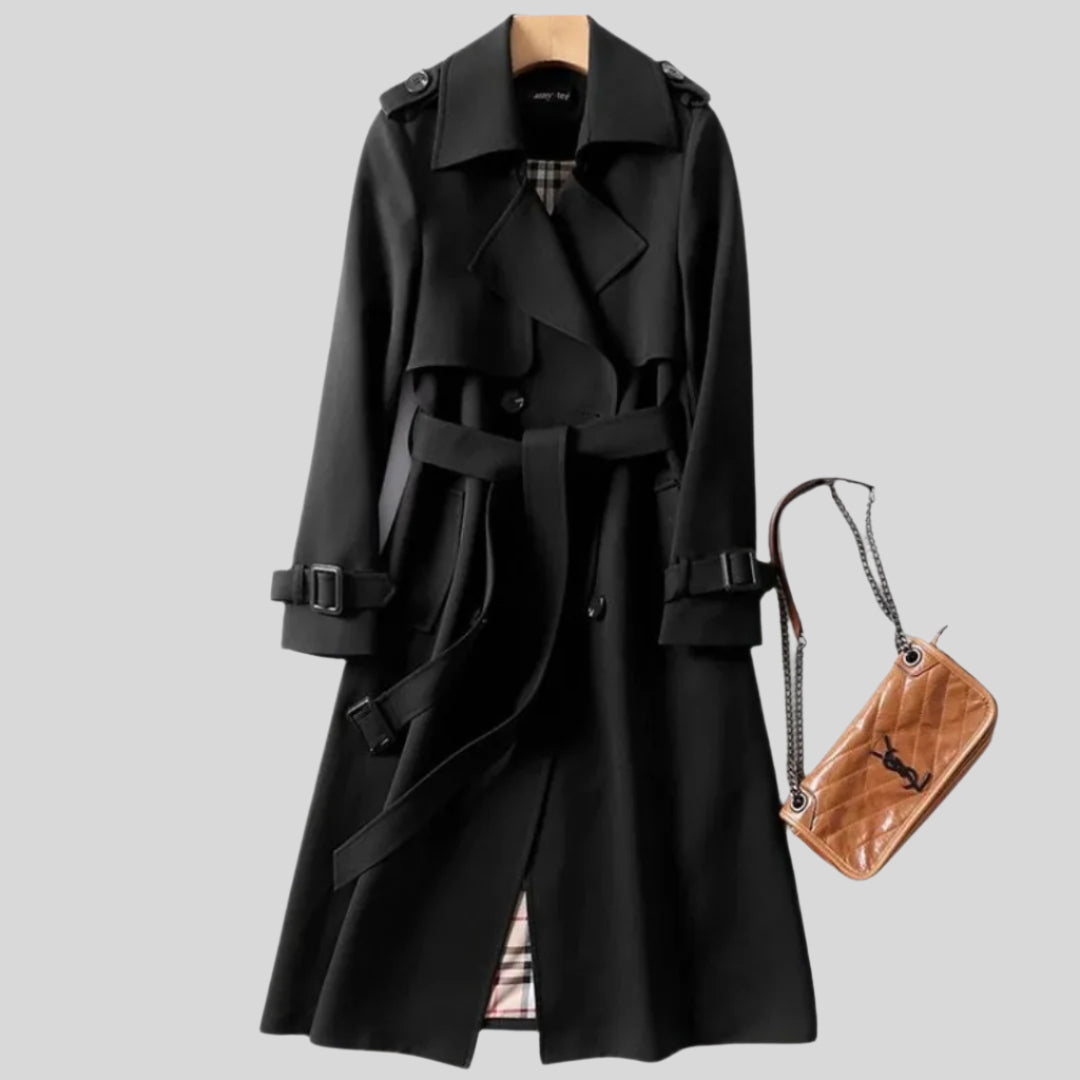 Agathe | Damen Winter Langer Trenchcoat Mit Seitentaschen | Langen Ärmeln