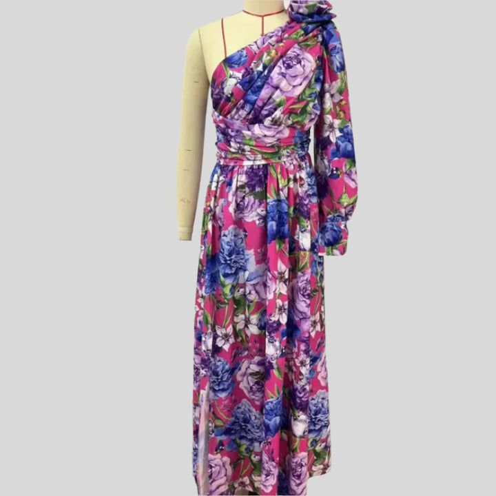 Hochzeitsgastkleid mit Hohem Schlitz und Blumenmuster | Maxi