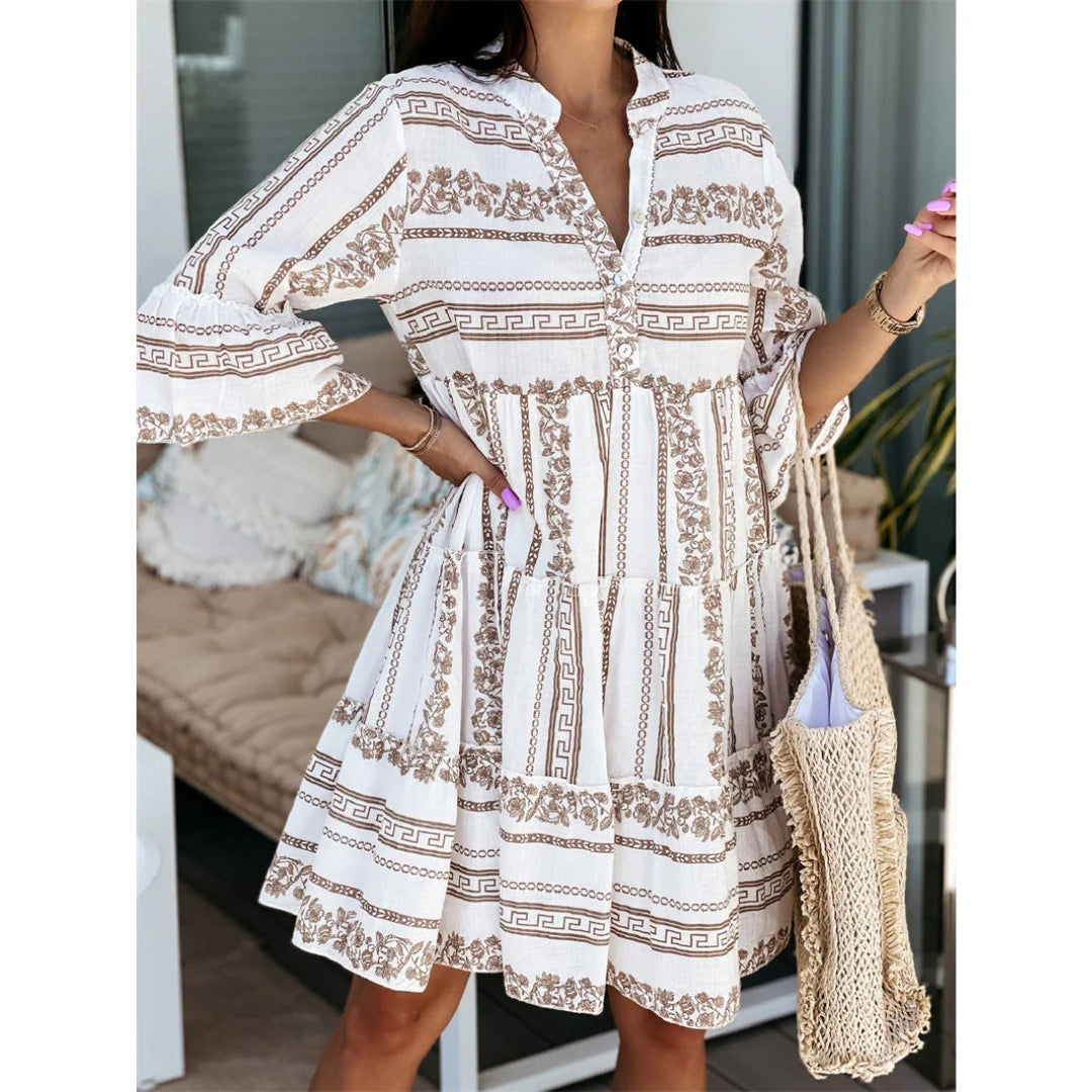 Estelene | Damen Modernes Sommerkleid Mit kurzen Ärmeln | Midi