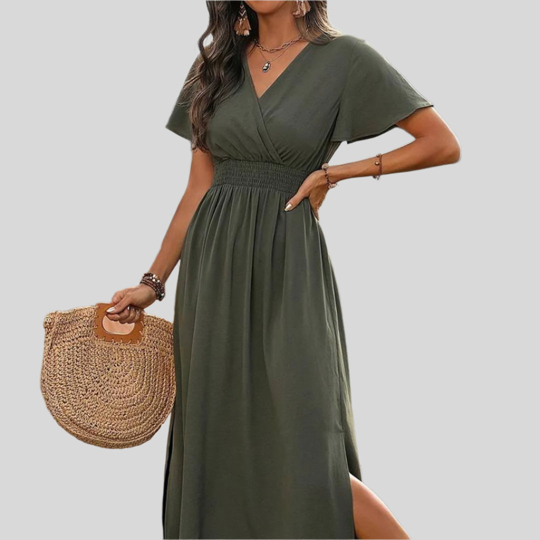 Holly | Damen Elegantes Langes Boho-Kleid | V-Ausschnitt