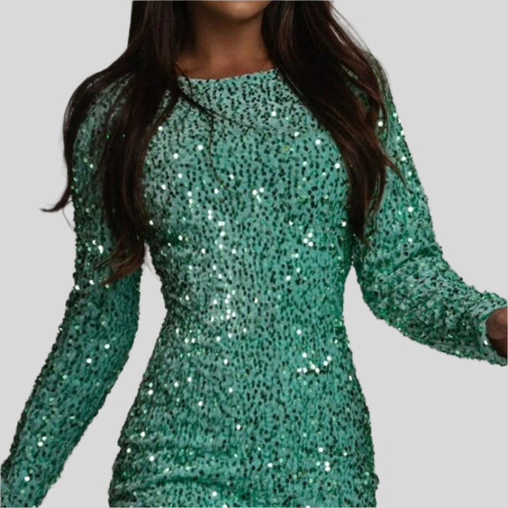 Ernestine | Damen Schickes Rückenfreies Glitzer Party Kleid | Mini