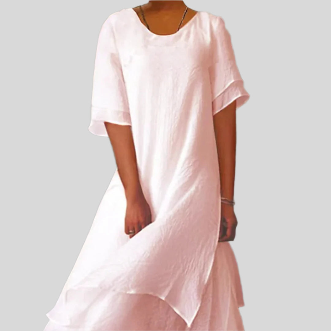 Cornelia | Damen Rundhals Ausschnitt Sommer Kleid | Kurze Ärmel