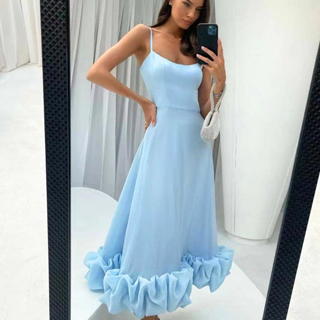 Partykleid mit Rüschen und Spaghettiträgern | Maxi