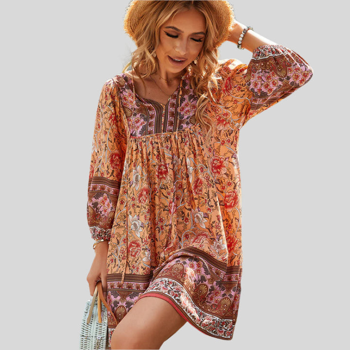 Lässiges Ibiza-Sommerkleid mit Kurzen Ärmeln | Mini