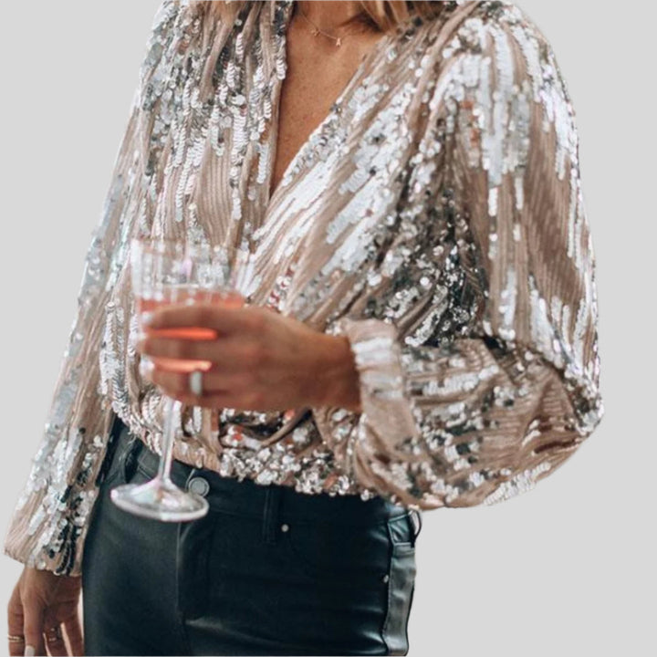 Sierra | Damen Glamour Bluse | V Ausschnitt
