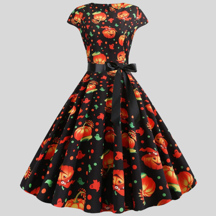 Halloween-Kleid mit Geist und Kürbisdruck | Midi