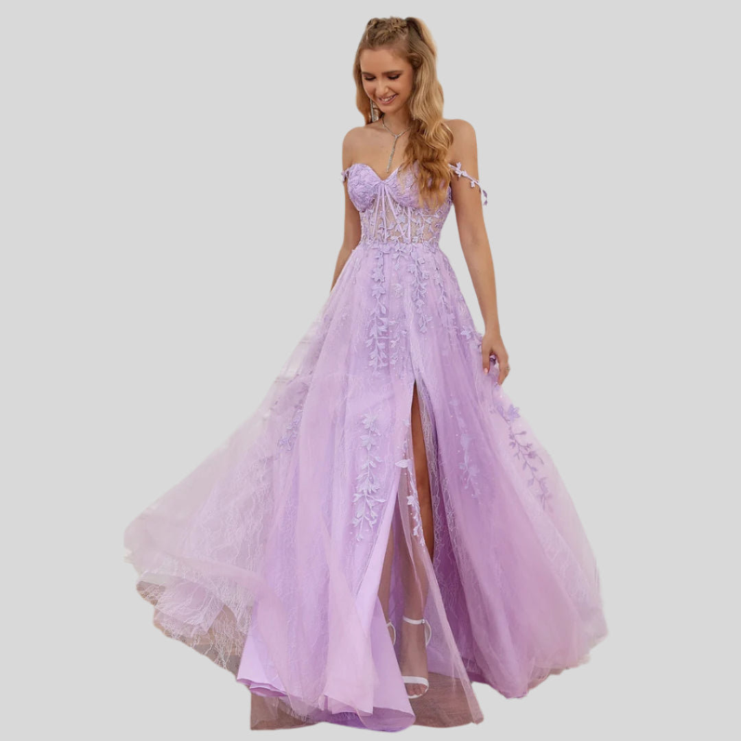 Odelis | Damen Stilvolles Schulterfreies Kleid | Maxi
