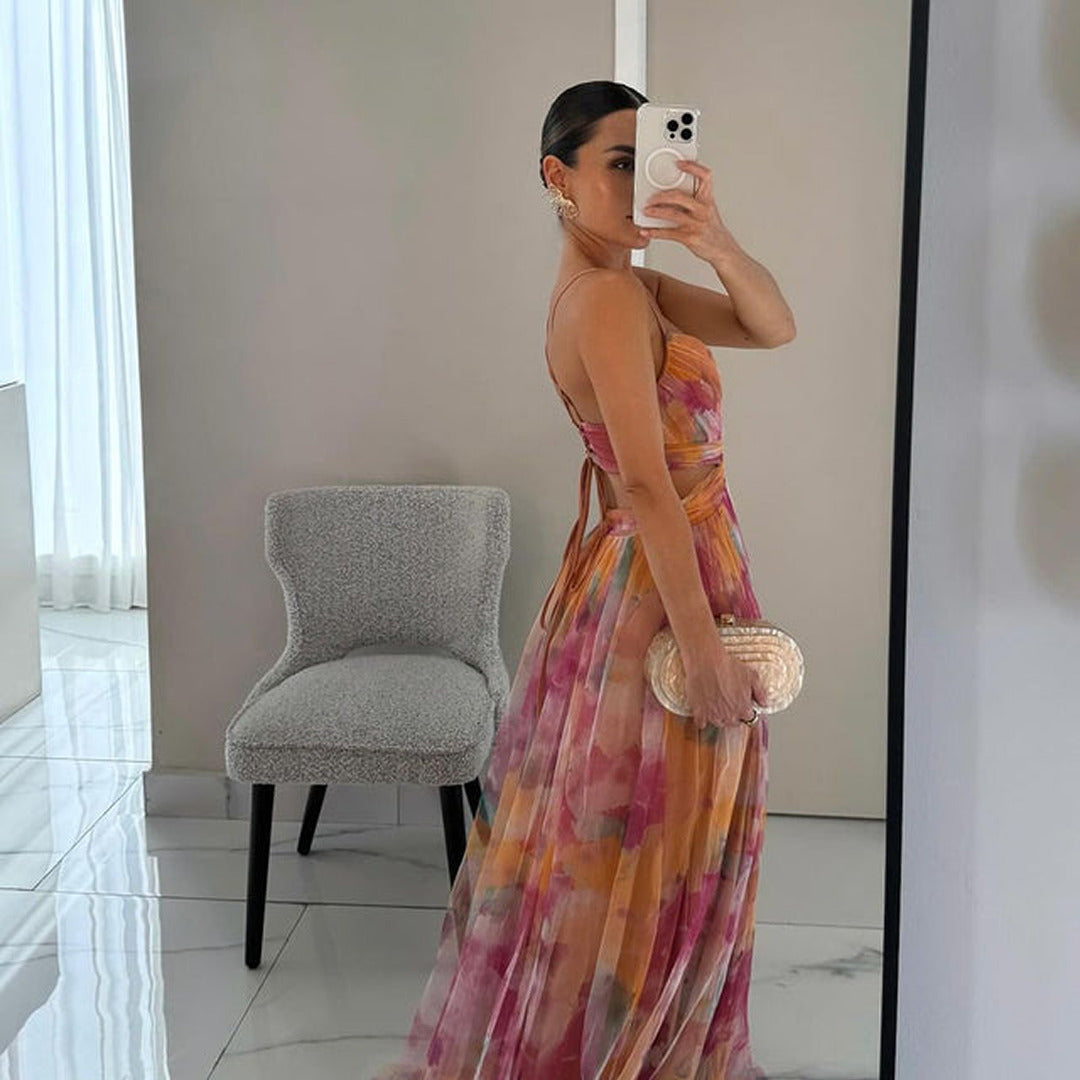 Ärmelloses Tief Ausgeschnittenes Maxikleid | V-Ausschnitt