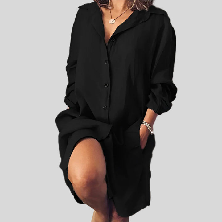 Constance | Damen Elegant Langarm Hemdkleid | Midi
