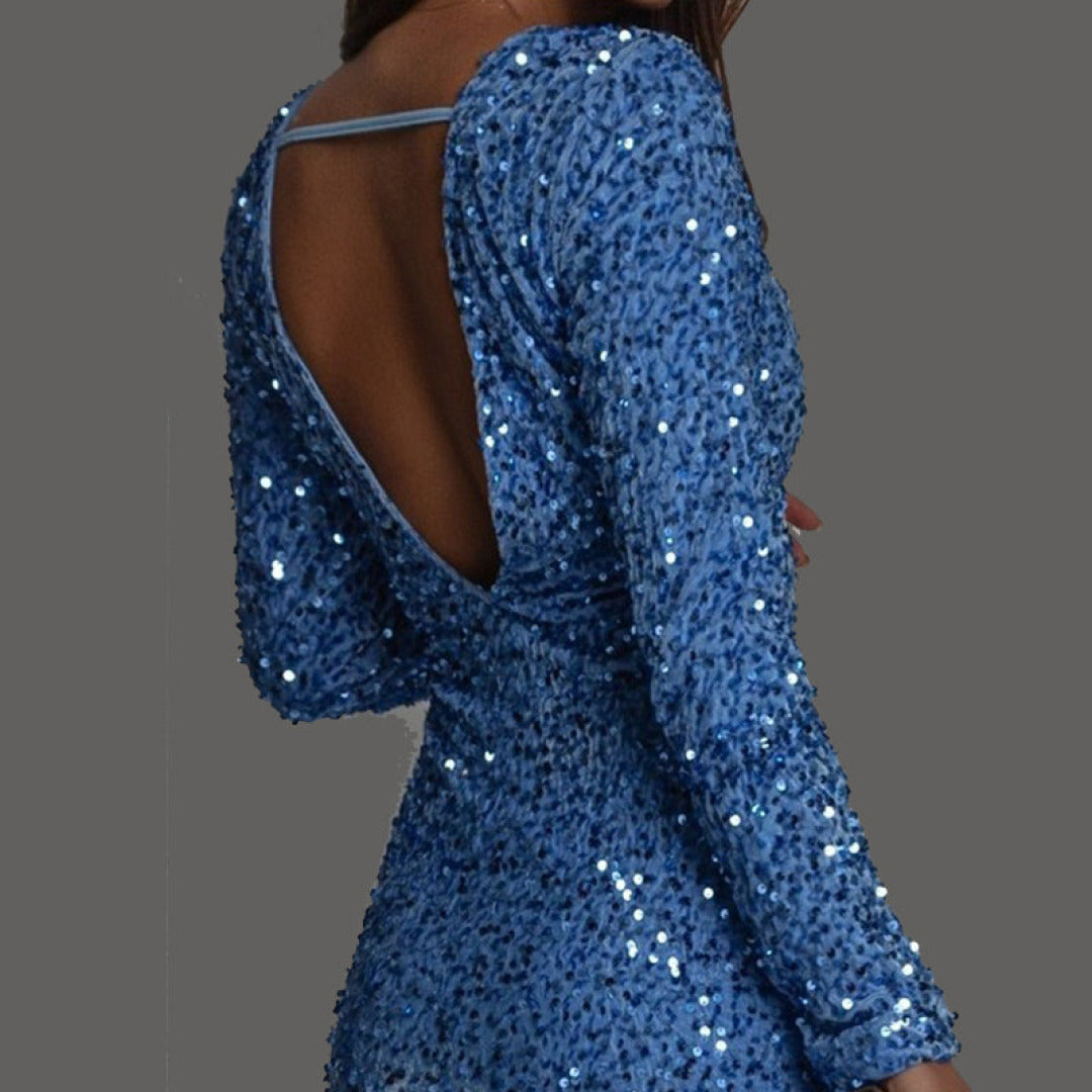 Ernestine | Damen Schickes Rückenfreies Glitzer Party Kleid | Mini