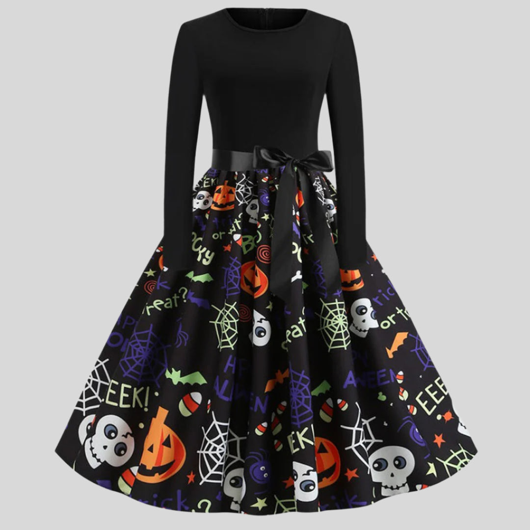 Gothic Karikatur Halloween Kleid mit langen Ärmeln | Mini