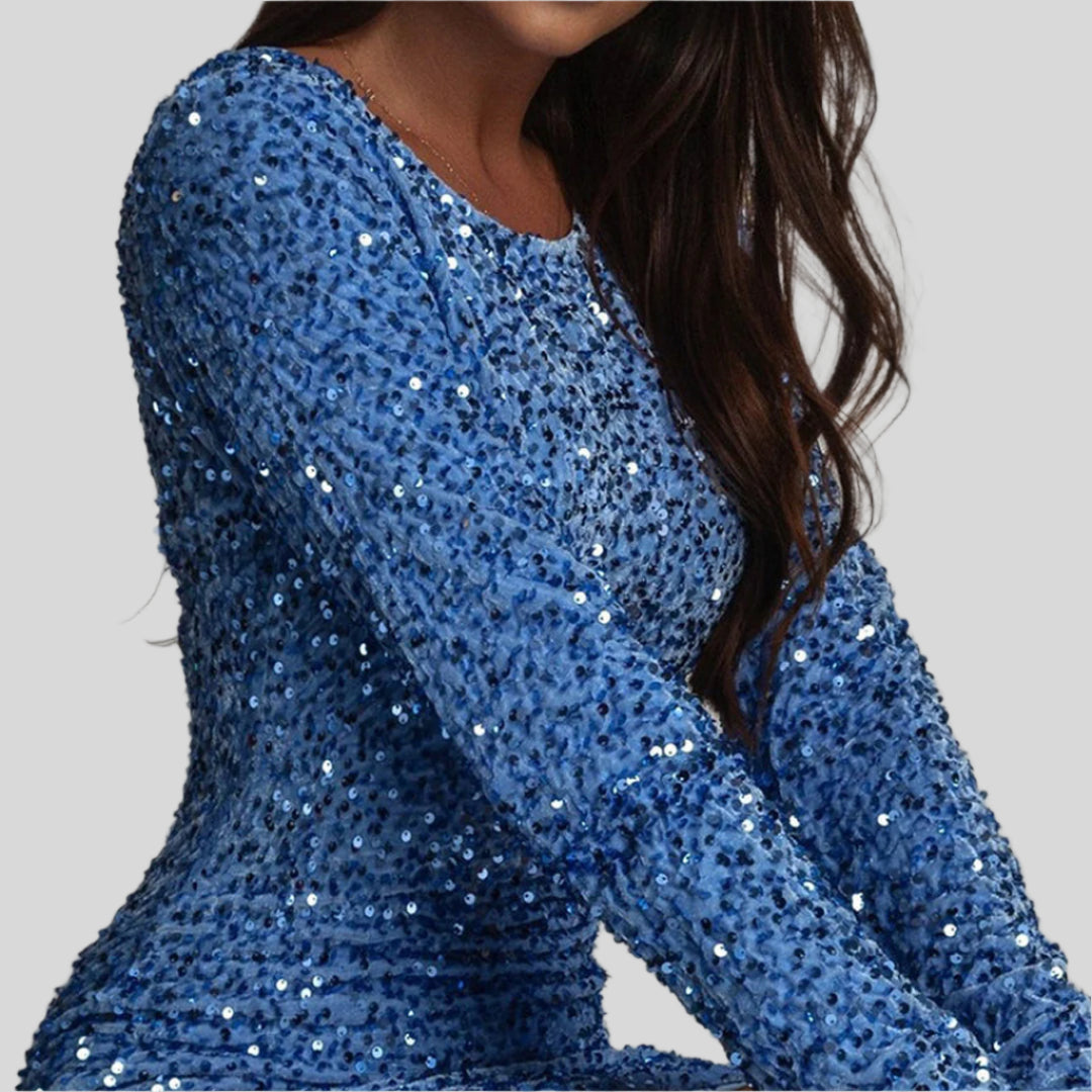 Ernestine | Damen Schickes Rückenfreies Glitzer Party Kleid | Mini