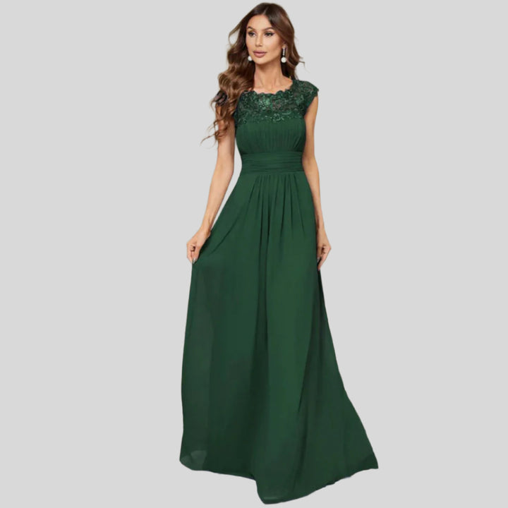 Damenkleid mit Plissierten Kappenärmeln | Maxi