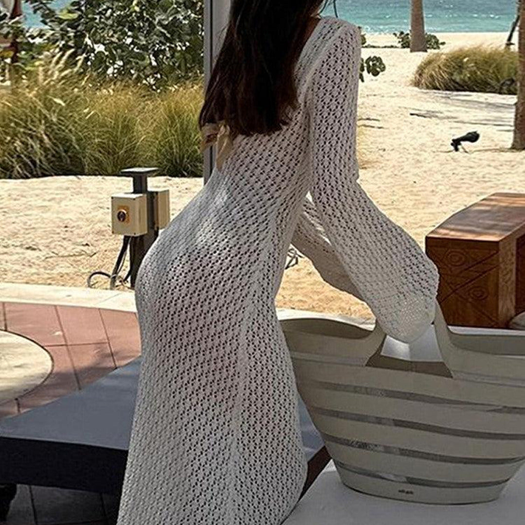 Eugenie | Damen Tiefer V-Ausschnitt Durchsichtiges Kleid | Lang