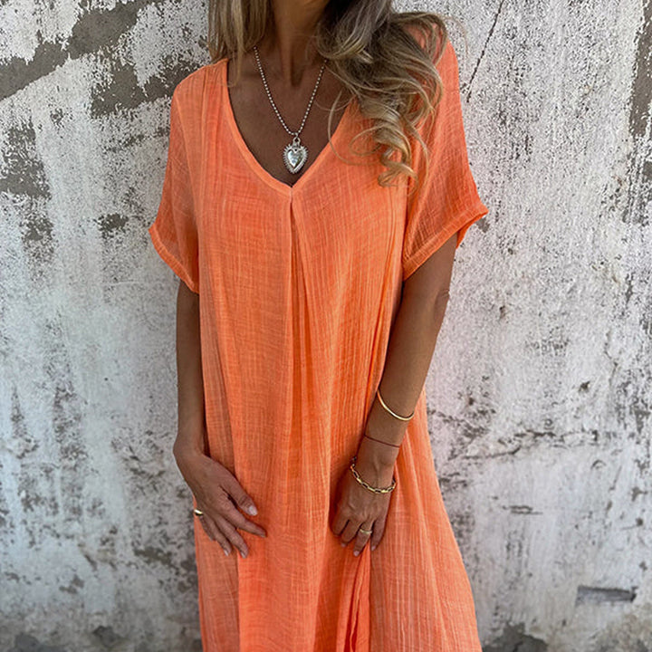 Lässiges Sommerkleid mit Kurzen Ärmeln | Midi