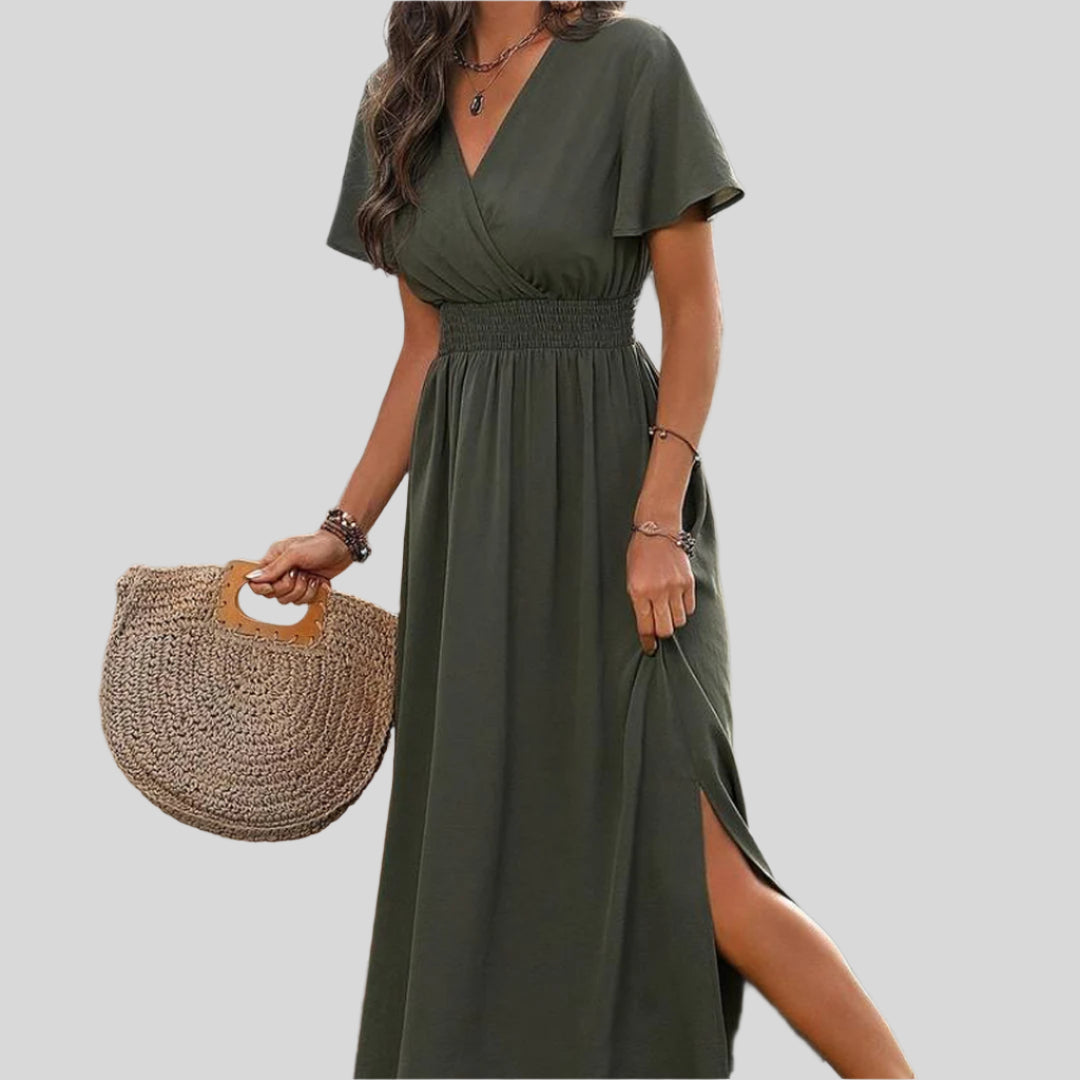 Holly | Damen Elegantes Langes Boho-Kleid | V-Ausschnitt