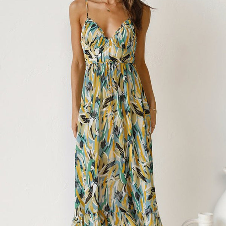 Kaitlyn | Damen Elegantes Farbiges Kleid | V-Ausschnitt