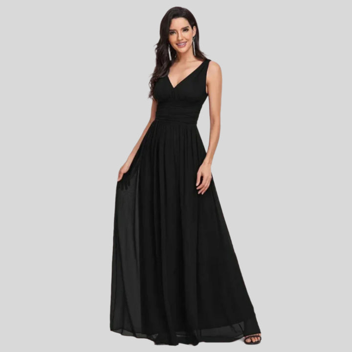 Plissee-Kleid mit V-Ausschnitt | Maxi