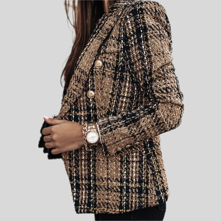 Damen Langärmliger Karierter Blazer | Geknöpft