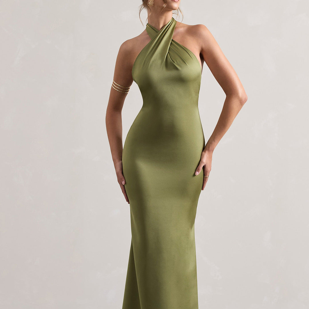Ärmelloses Neckholder-Kleid | Lang