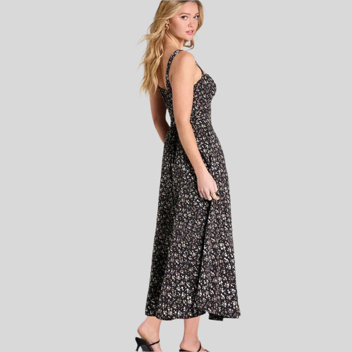 Langes Blumenkleid mit Trägern | Ärmellos