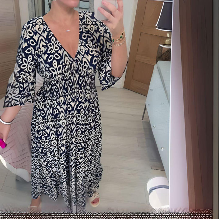 Lässiges Kleid mit V-Ausschnitt | Maxi