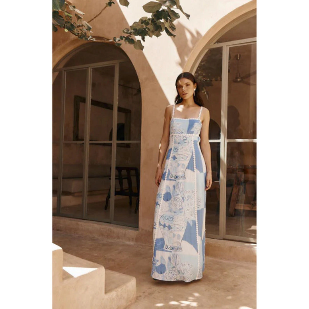 Patchwork-Kleid mit Quadratischem Ausschnitt | Maxi